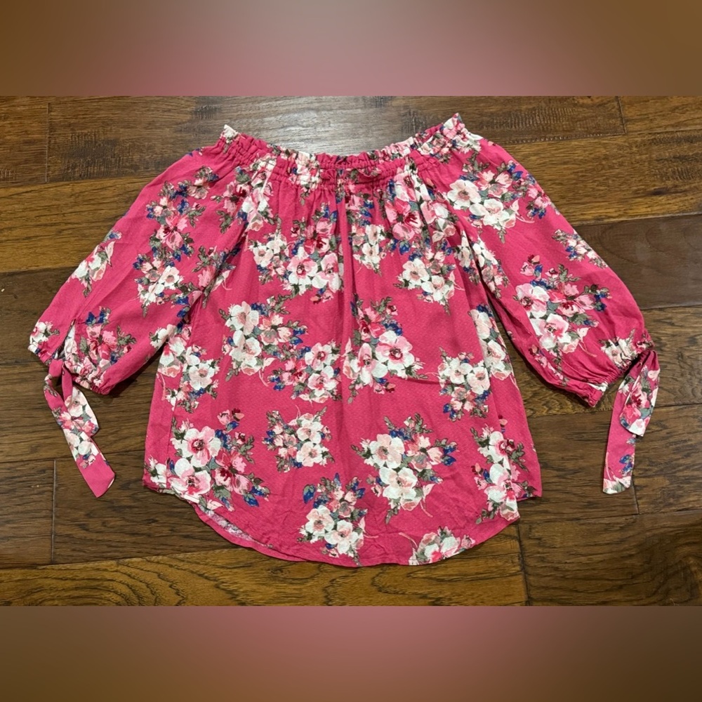 Pink Floral Off-the-Shoulder Blouse